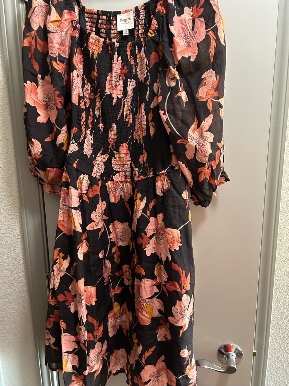 Women’s black Floral Smocked Dress - Pink Blossom